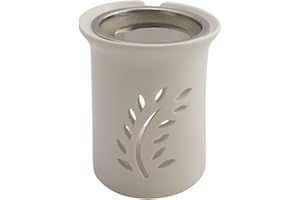 ‎K W Räucherstövchen mit Edelstahlsieb & Metallscheibe – Design Friedenszweig, weiße Keramik, Höhe 11 cm – ideal für Weihrauch & Kräutermischungen