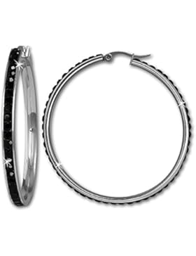 Amello Creole 50mm Edelstahl Swarovski Elements schwarz Ohrring Edelstahlschmuck Stainless Steel ESOS05S