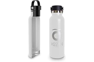 LINEA OPTIMUM OL Bottiglia riutilizzabile acqua in acciaio inox H2ZEN,Bianca,Rivestimento ceramico,Doppio strato con vuoto,Senza BPA,Maniglia superiore,Senza sapore metallico,Capacità 600 ml,Linea Optimum