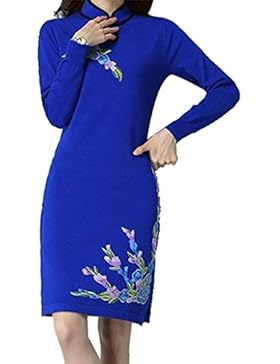 ALUK- Stile cinese - retrò Cheongsam di temperamento Vestito a maglia sottile a maglia lunga dal maniche a maglia...