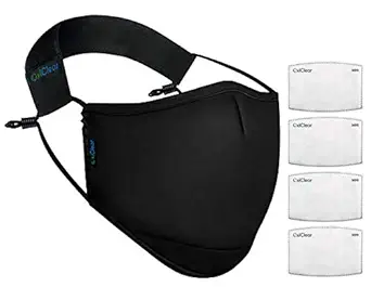 OxiClear N99 Anti Pollution Face Mask with 4 Activated Carbon Filters & Detachable Headband D.R.D.O Certified (NO-VALVE) (Black)