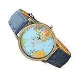 shangjunol M?dchen Runde Analog Weltkarte Dial Armbanduhr casuel Denim Segeltuch-B¨¹gel-Frauen-Quarz-Armbanduhr