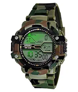 Digital Boys Watch Green Sports Military Style Alarm LED Backlight