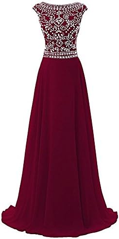 Baijinbai Formal Long A-Line Beaded Ball Gown Party Prom Dresses Bridesmaid Dress Evening Burgundy UK08