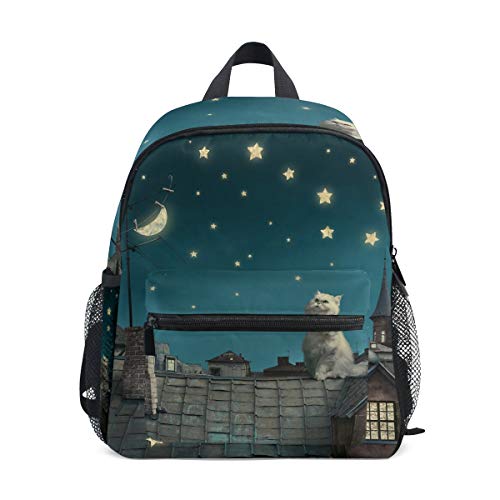 BENNIGIRY Lightweight Cartoon Cats Roof Night School Backpack Book Bag for Girls Teens Kids