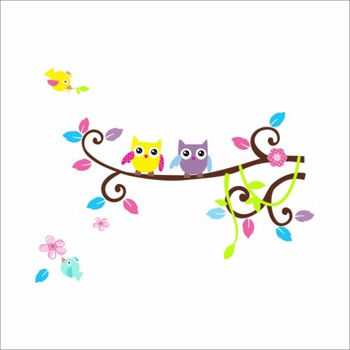 Farbig Wandtattoo Kinderzimmer Tür Festern Dekor bunt Eulen Baum entfernbar Wandstickers. QT35 - 7