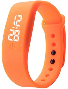 Vovotrade Damen Herren Gummi LED Uhr Datum Sports Armband-Digital-Armbanduhr(Orange)