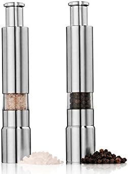 Pepper Mill, Stainless Steel Pepper Grinder, Thumb Push Salt Pepper Grinder Spice Sauce Mill (2 packs)