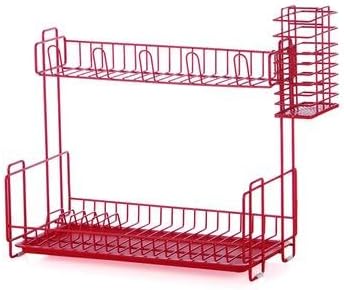 &amp;ZHOU Kitchen supplies,Kitchen storage rack double drain and cutlery storage rack, iron, double, draining racks, storage racks , red