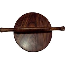 Fait à la main en bois Chapati Maker Plat de service rond Roti Maker avec rouleau à pâtisserie circulaire Conseil Chakla et Belan Set Sheesham Wood Kitchen Utile Outil