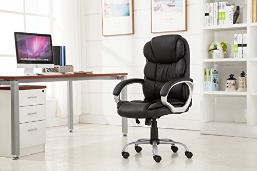 Yamasoro Fauteuil Chaise de bureau Hauteur Réglable Ergonomque Simili Cuir Noir Rembourrage