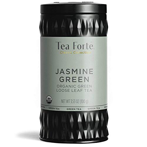 Tea Forté Jasmine Green, Thé Vert au Jasmin Bio Gourmet - Boite à Thé Aluminium réutilisable - 100g
