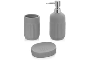 Inbagno Accessori Bagno da appoggio in Set Completo 3 Pezzi, Kit Accessori appoggio con Dispenser, portaspazzolini e Porta saponetta, in Ceramica, Linea Cup