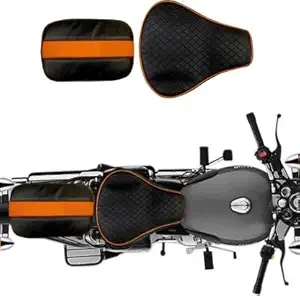 Pure Bullet Seat Cover Diamond Style Black & Orange with Extra Foaming for Royal Enfield Classic , Classic 350/500CC Split Bike Seat