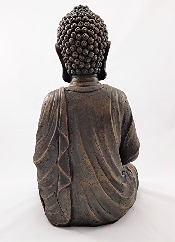 Großer sitzender Buddha in Stein-Optik für Innen / Außen dekorative thailändische Gartenskulptur, 39 cm - 4