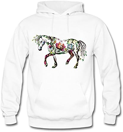 Men Unisex Hoodie Sweatshirt printed Creative Horse Flower White XL