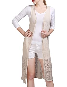 ELLAZHU Donna Cardigan Lungo Con Cavo Senza Manica Di Colore Puro Maglia Snello YY01