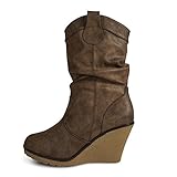 stiefel keilabsatz schwarz leder  Damen Stiefel leicht gefüttert Stiefeletten Keilabsatz Boots ST188 Schlupfstiefel High Heels (40, Braun)