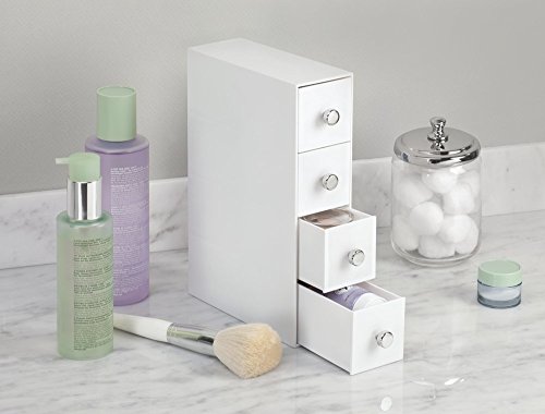 mDesign Schubladenbox – die ideale Aufbewahrungsbox für Kosmetika aller Art – die perfekte Schminkaufbewahrung mit 4 Schubladen – Farbe: weiß - 3