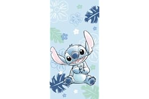 Jerry Fabrics Disney Lilo & Stitch Ohana Blue Strand- & Badetuch 70x140 cm | weiches Handtuch für Kinder | lebendiges Stichdesign | perfekt für Strand, Pool oder Bad