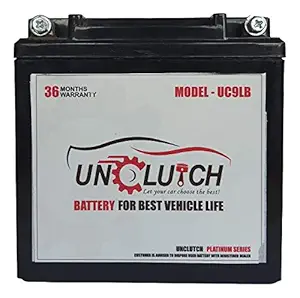 Unclutch 2 Wheeler Premium 9 Ah Battery (12 MONTHS GUARANTEE + 24 MONTHS) for Royal Enfield Bullet 350CC, 500CC Bajaj Pulsar