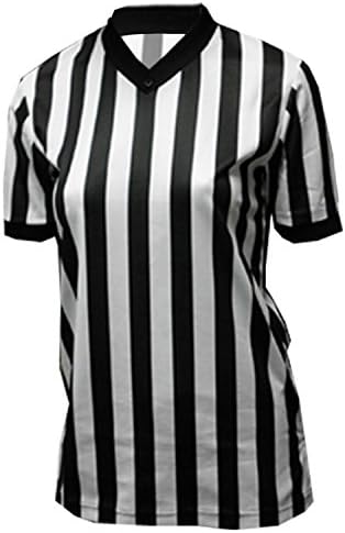 Adams USA Smitty Women's Mesh and Cut Standard V-Neck Referee Shirt (Black/White, Large)
