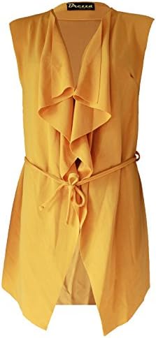 LUL® WOMENS SLEEVELESS WATERFALL BELTED CAPE CARDIGAN JACKET WRAP OVER BLAZER CARDIGAN WAISTCOAT MUSTRAD
