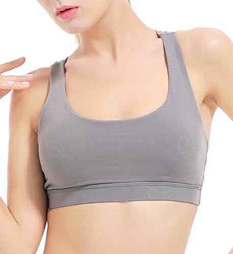 TOB Women's Cross Back Wirefree Padded Workout Yoga Sports Bra Grey