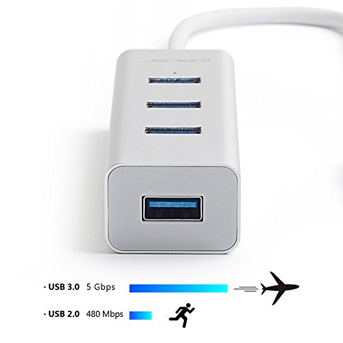 JSVER USB 3.0 Hub 4 Port in Unibody Aluminium Silber mit eingebautem Kabel (30cm) für Mac, iMac, MacBook und PC - 5