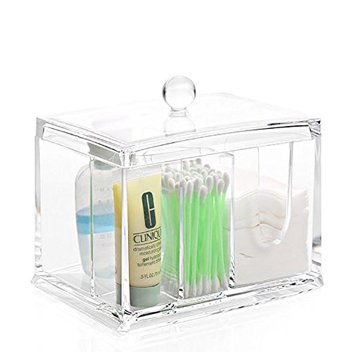 FAS1 Klar Kosmetik Organizer Acryl Wattestäbchen Box Baumwolle Ball Aufbewahrung Make-Up Pads Halter Zubehör Container Mit Deckel 4 Campartments