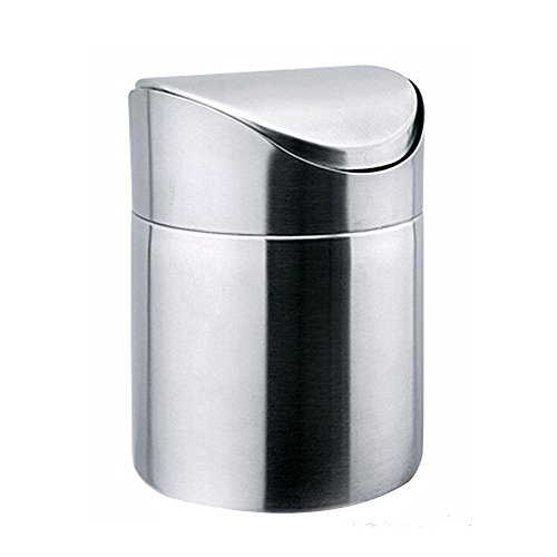 Mini Stainless Steel Desktop Trash Bin 1.5L Counter Top Trash Can with Swing Lid for Kitchen Bathroom Office Use (Silver)