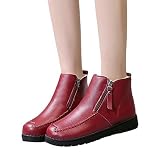 Tianwlio Frauen Herbst Winter Stiefel Schuhe Stiefeletten Boots Frauen Volltonfarbe Flach mit Reißverschluss Leder Halten Warme Schnee Schuhe Runde Zehen Schuhe rot 39