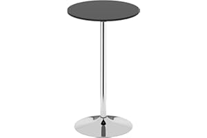 COSTWAY Round Bar Table, 60cm Counter Bistro Pub Tables with Fixed Tabletop, Silver Leg and Stable Base, Circular Cocktail Dining Table for Home Kitchen Café (Black)