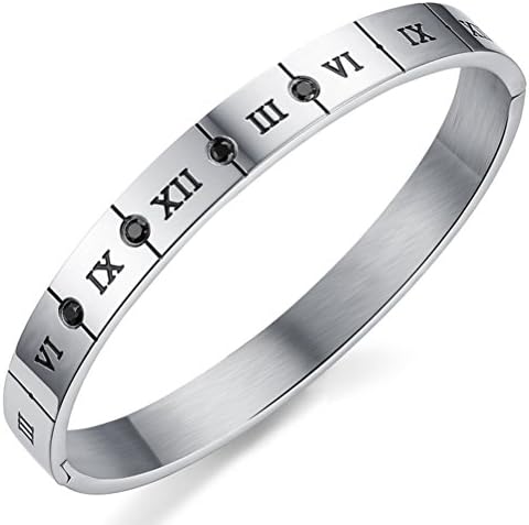 Gorgeous Jewelry Black Men Titanium Steel Lovers Roman Numerals Wrap Bracelet with Black Zircon