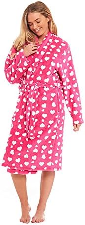 LADIES JAQUARD PRINTED FLEECES HEARTED ROBES (pink, SMALL)