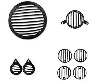 Gate 7 Bike Headlight Grill for Royal Enfield Classic 350 / Classic 500 (Metallic, Set of 8, Black)