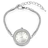 MANBARA Silber der damen Tonrhinestone Armband-Uhren Geschenk Schmuck (weiß versilbert)