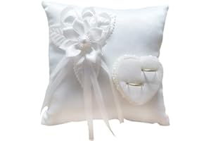 XNSHUN Coussin pour Les Bagues De Mariage, Blanc Oreiller Anneau De Mariage, Coussin Oreiller Porteur De Bague, Coussin Porte Alliance Mariage pour Bague De Fiançailles Ou Alliances, 20cm × 20cm