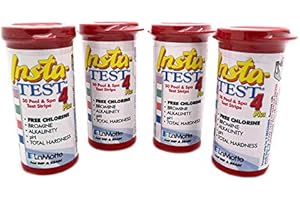 LaMotte Lot de 4 bandelettes de Test instantanées pour Piscine et Jacuzzi sans Chlore, Brome, alcalinité, pH, dureté Totale 4 x 50
