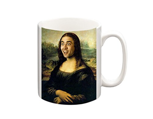 V Direct Mugs Nicolas Cage como Mona Lisa Divertida Taza, Taza de café, Taza de té, Taza de té
