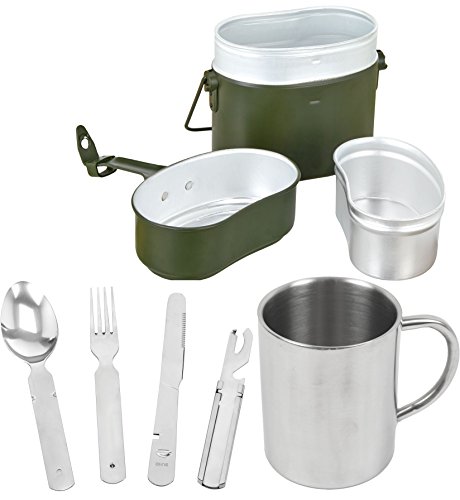 Bundeswehr Essgeschirrset Essbesteck + BW Aluminium Kochgeschirr + Edelstahltasse