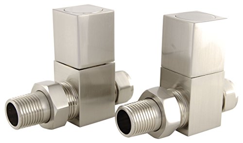 SMR Bathrooms ST-SN Cubex Square Straight Radiator Valves, Brushed Satin Nickel