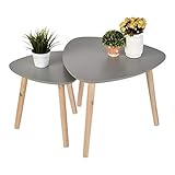 ZONS Set De Tables D'appoint Gigogne Plateau Pieds Clair, Bois et Gris,