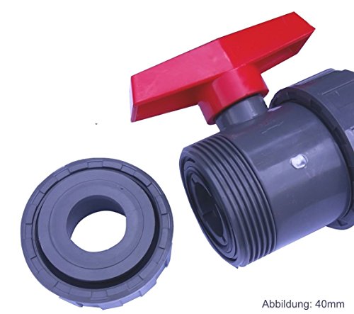 PVC Kugelhahn Ventil Kunststoff Kugelventil 32 mm – 63 mm für PVC Rohre für Wasser Pool Teich (Mit 32 mm PVC Rohr Muffen) - 2
