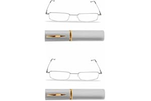 KAIBSEN® 2 Pack Portable Poche Mince Lecture Lunettes - Léger Unisexe Inoxydable Acier Cadre Résine Lecture Lunettes/Slim Stylo Clip Tube Cas