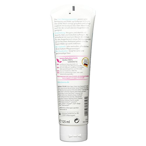 lavera 2in1 Reinigungsmilch basis sensitiv ∙ Sanft & gründlich ∙ Entfernt Make-Up schonend ∙ Gesichtsreinigung ∙ vegan ✔ Bio ✔ Naturkosmetik ✔ Natural ✔ Kosmetik Gesichtspflege 1er Pack (1×125 ml) - 2