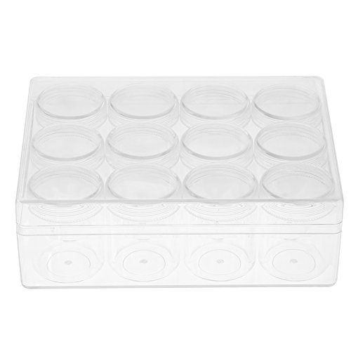 Akozon Rectangle Clear Plastic Jewelry Beads Storage Box W/12 Round Bottle Container Tiny Jars 15g/20g