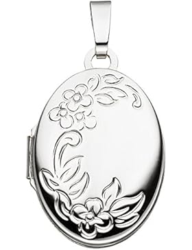JOBO Medaillon Blumen oval für 2 Fotos 585 Gold Weißgold Anhänger zum Öffnen