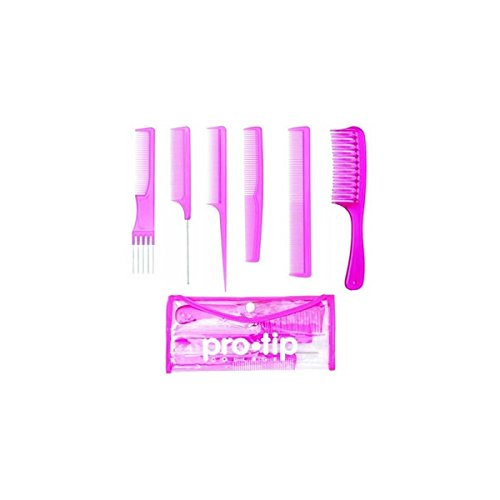 Pro Tip 6 piece College Hair Comb Kit in a Wallet - PINK