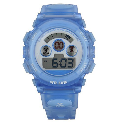 FSX-519G Kids Mädchen Transparent Blau Sport Digitale wasserdicht LED Augen Armbanduhr